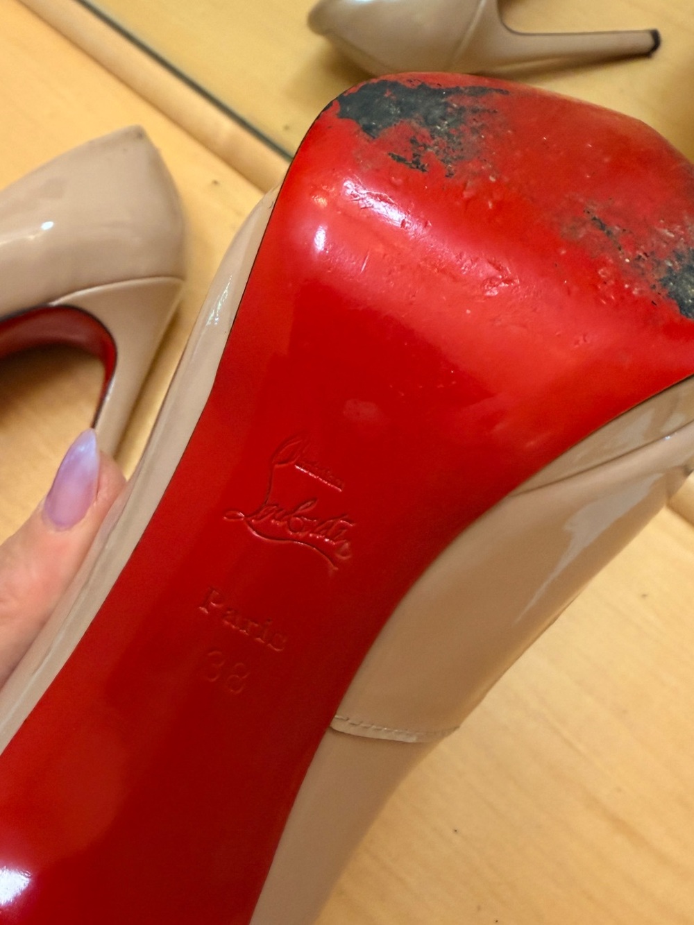 Christian Louboutin Nude Patent Pointed Toe Pumps - Picture 7 of 7
